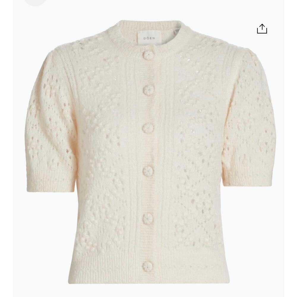 Doen Mirabelle Alpaca-Blend Short-Sleeve Cardigan in Ivory Size M
